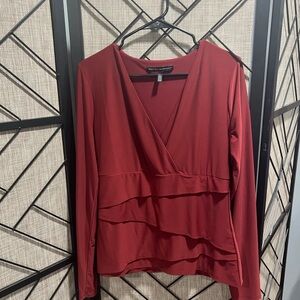 White House Black Market Deep Red V-Neck Slimming Blouse - L